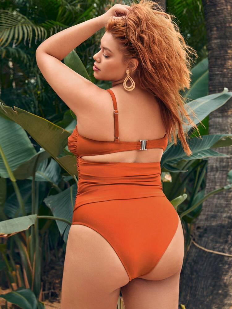 Women's Plus Size Ruched Hollow Out Bikini Set Summer