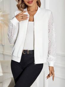 EMERY ROSE Dây đeo thêu Dây kéo Áo khoác - trắng - Xem 2