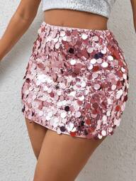 VaVaBold Falda de mujer con detalles de lentejuelas de unicolor para ropa de fiesta de vacaciones, minifalda corta para conjunto de mujer