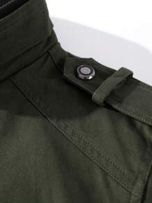 Manfinity Homme Áo khoác nam dài tay phối màu, kiểu dáng cargo, có khóa kéo, thích hợp cho mùa thu. - xanh quân đội - Xem 6