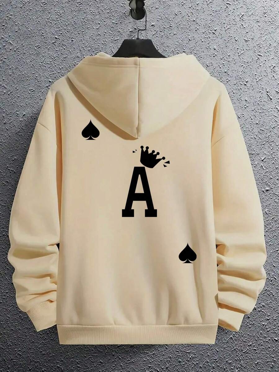 Áo Hoodie Nam In Hình Thẻ, Vai Trễ Và Dây Rút Có Thể Điều Chỉnh, Lót Nhiệt - Màu Khaki - Xem 1