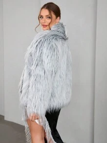 SHEIN Privé Kích thước lớn Thanh lịch Sang trọng Mở Mặt trước áo - Đen và trắng - Xem 2