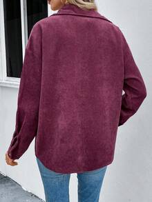 EMERY ROSE 燈芯絨長袖前紐扣襯衫帶翻蓋細節 - 中紫紅色 - 查看 2