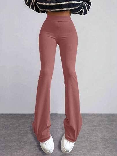 High Waist Rib-knit Long Pants