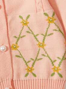 Floral Pattern Front Button Cardigan - Coral Pink - View 5