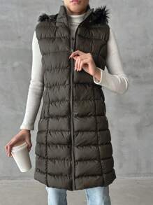 EURMUSE 毛茸邊連帽羽絨背心大衣