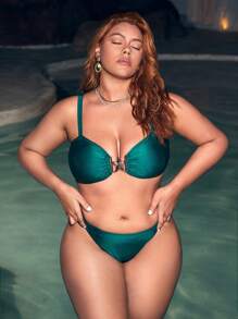 Swim Vcay 金屬海星裝飾大尺碼女款比基尼泳衣套裝 - 水鴨藍 - 查看 4