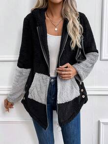 SHEIN Unity Của phụ nữ Đội mũ trùm đầu tương phản Sang trọng áo - màu đen - Xem 3