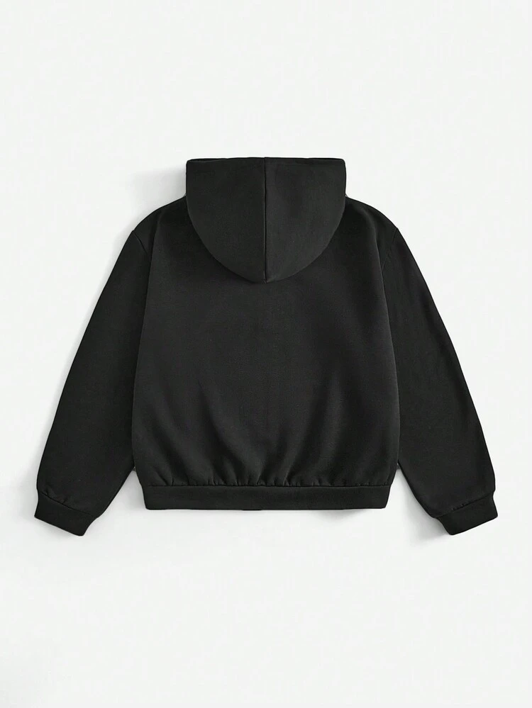 Letter & Figure Graphic Zip Up Drawstring Hoodie