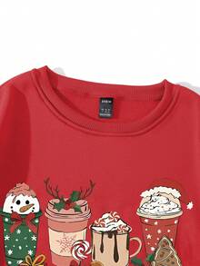 SHEIN EZwear Christmas Print Drop Shoulder Sweatshirt - Red - View 3