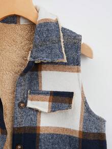 SHEIN LUNE 格紋印花毛絨內襯背心大衣 - 彩色 - 查看 5