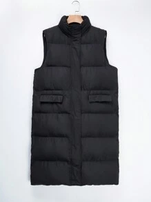 SHEIN EZwear Zip Up Snap Button Winter Vest Coat - Black - View 1
