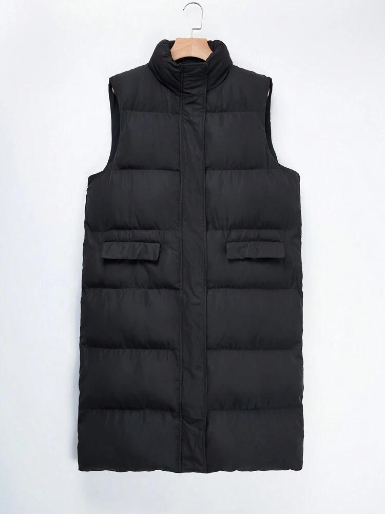 Zip Up Snap Button Winter Vest Coat