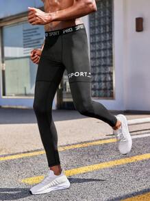 Manfinity Sport Corelite 男士字母圖案運動褲襪 - 黑色 - 查看 4