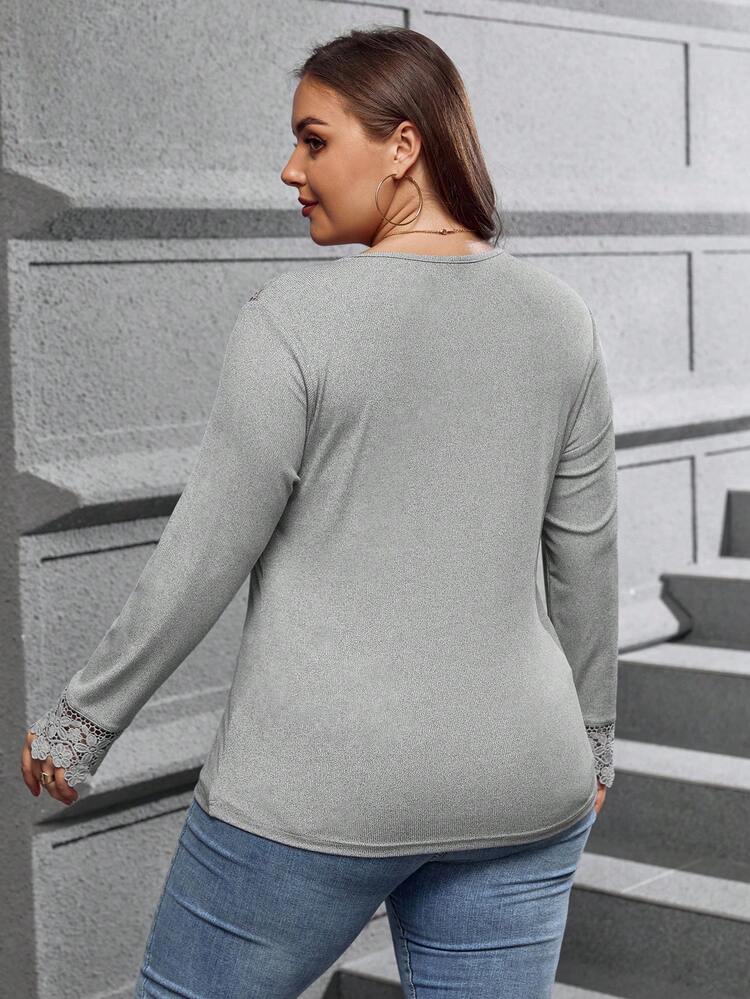 Plus Contrast Lace Button Front Tee