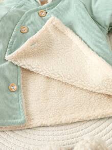 SHEIN Baby Boy Button Front Thermal Lined Hooded Coat - Multicolor - View 3