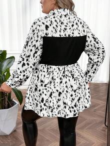 SHEIN CURVE+ Plus Graphic Print 2 In 1 Peplum Top - Black and White - View 2
