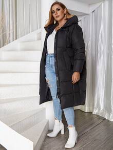 Astrid 加大码拉链抽绳连帽棉服外套，适合冬季