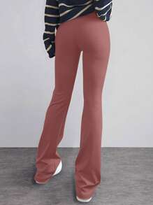 High Waist Rib-knit Long Pants - Purple - View 2