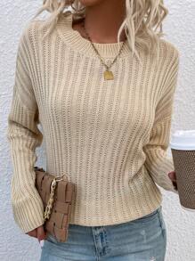 SHEIN Frenchy Thả vai Đồ đan Ribbed Áo len - Màu be - Xem 4