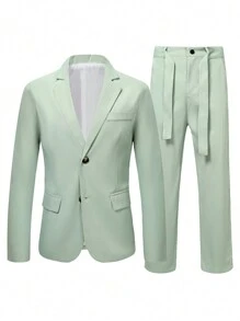 Manfinity AFTRDRK Men's Turn-down Collar Suit Set - Green - View 3