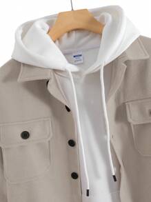 Manfinity Homme Nam Màu thuần Ngắn Lỏng lẻo Áo khoác Với Cổ bẻ , Mặt trước Nút & Túi - Màu be - Xem 5