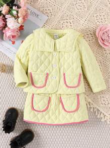 Baby Girl Contrast Binding Quilted Jacket & Skirt