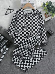 Tween Boys Checkerboard Pattern Two-Piece Loungewear Suit