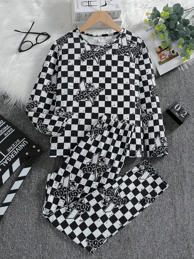 Tween Boys Checkerboard Pattern Two-Piece Loungewear Suit