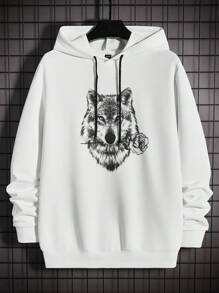 GENTILAND Nam In sói áo có mũ Giải trí Thời trang Áo nỉ - trắng - Xem 1