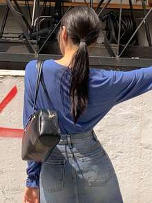 DAZY Camiseta Sólida Con Cuello Redondo - Azul - Ver 2