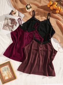 Plus 3pcs Contrast Lace Cami Top - Multicolor - View 1