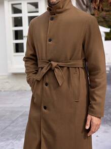 Manfinity Homme Men Lapel Neck Overcoat - Mocha Brown - View 6