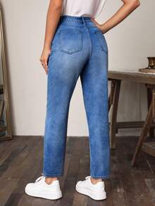 SHEIN EZwear 錐形牛仔褲 - 藍色 - 查看 2