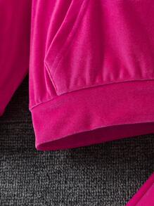 SHEIN Elladie kids 年輕女孩休閒運動字母印花長袖連帽衛衣和褲子套裝,適用於秋季 - 玫紅色 - 查看 4