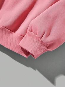 SHEIN EZwear 字母斑點狗印花休閒女式長袖衫，圓領，適用於秋冬季 - 粉色 - 查看 8