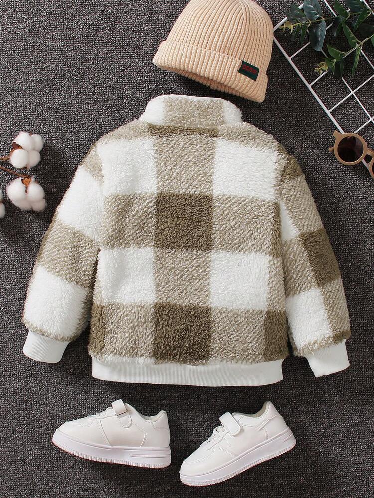 Young Boy' Casual Daily Wear Zipper Collar Classic Plaid Long-Sleeved Sweatshirt, Comfortable And Soft For Autumn