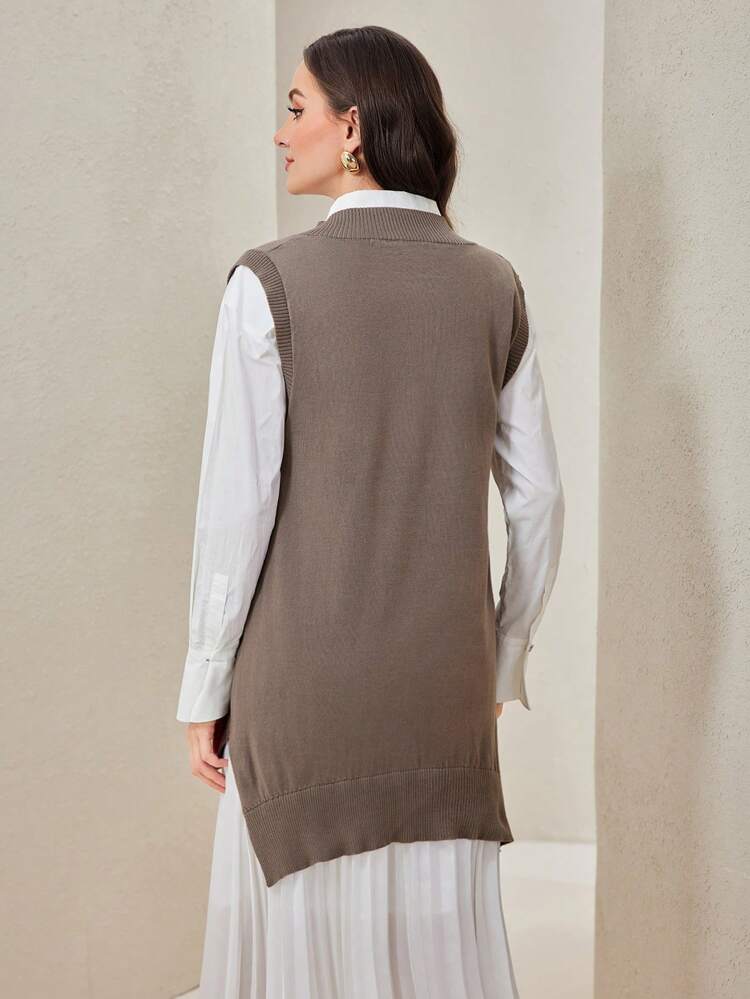 1pc Split Hem Sweater Vest