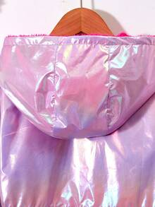 SHEIN 女大童拉鏈開襟鐳射腰部抽繩毛絨襯裡連帽外套 - 紫色 - 查看 3