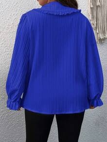 SHEIN Franclia Plus Peter Pan Collar Flounce Sleeve Blouse - Royal Blue - View 2