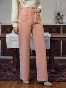 SHEIN Frenchy Women's Vintage Straight Leg Jeans - Pink - View 6