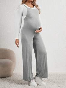 SHEIN Maternity Solid Overall Jumpsuit Without Tee - Grey - View 5