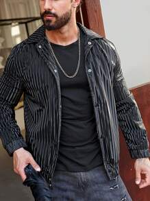 Manfinity LEGND 男式條紋夾克 - 黑色 - 查看 6