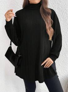 SHEIN LUNE Women's Plus Size High Neck T-Shirt - Black - View 6