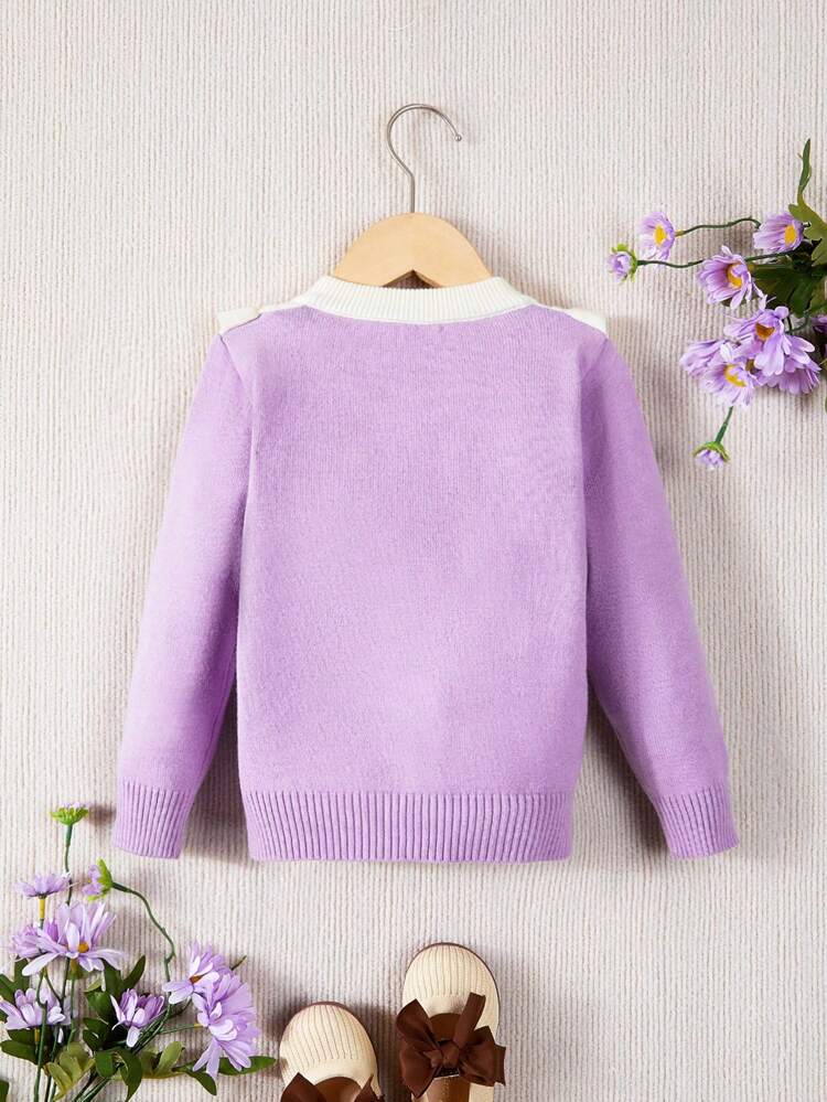 Baby Girl Floral Patched Ruffle Trim Button Front Cardigan