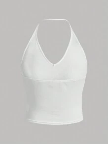 SHEIN 少女針織純色羅紋掛脖上衣 3 件套 - 彩色 - 查看 5