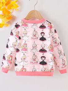 SHEIN Cô Gái Trẻ Đồ họa Hình Thả vai Áo nỉ - Hồng - Xem 2