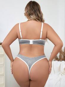 蕾絲有鋼圈大尺碼內衣套裝 - 灰色 - 查看 2