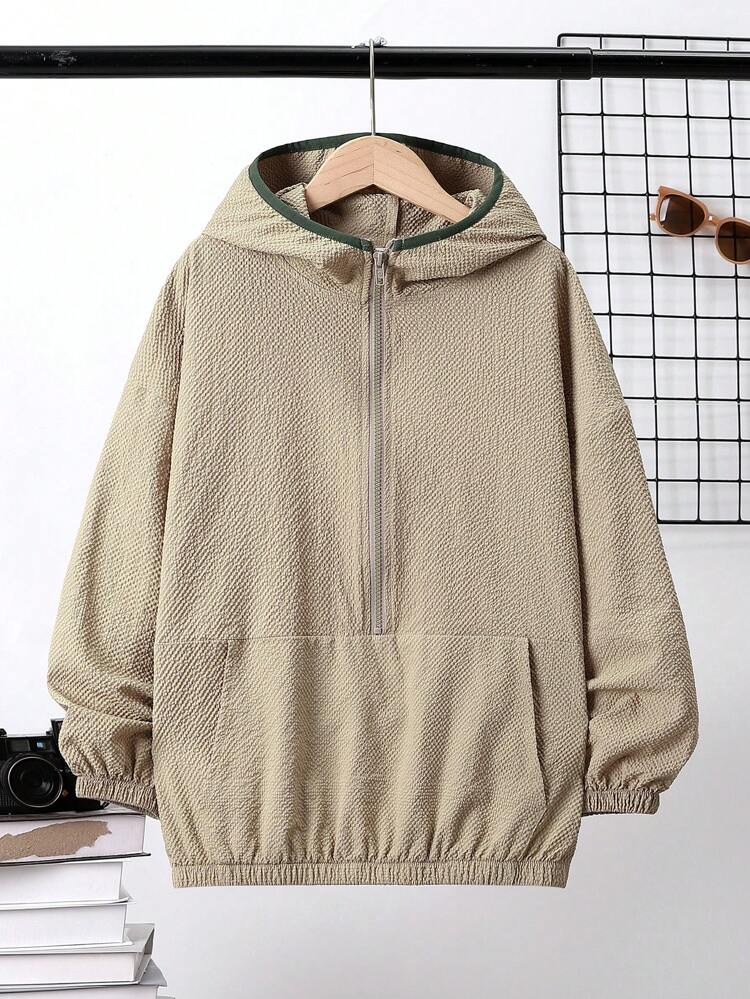 Boys' Casual Hooded Half-Zip Woven Lightweight Jacket For Youth