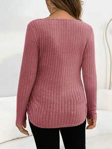 SHEIN Maternity Scoop Neck Ruched Side Ribbed Knit Tee - Redwood - View 2